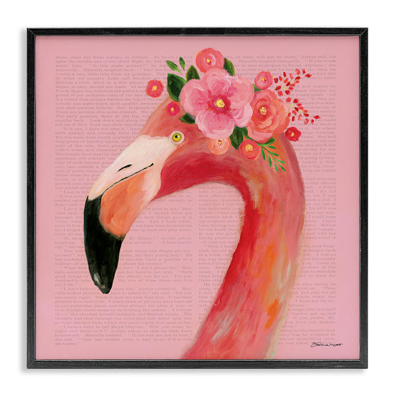 «Floral Flamingo Pink Portrait», impression, Giclée encadrée noir minuit, H 17 po x l 17 po