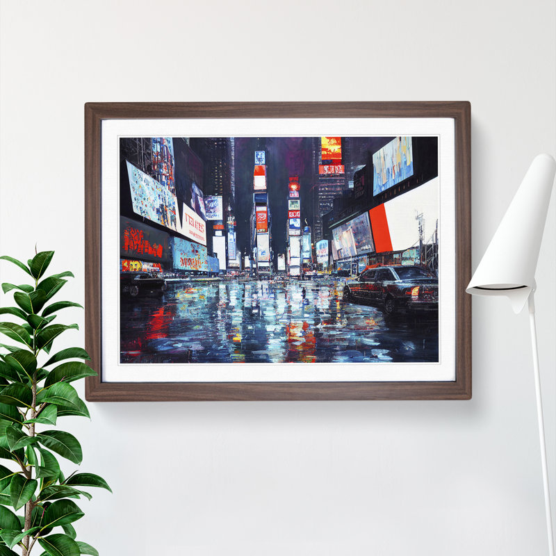 Times Square Art Painting Vol.1 - Single Picture Frame Painting, 25cm H x 34cm W x 2cm D, Walnut