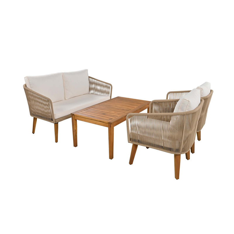 Ensemble de meubles d'extérieur 4 pièces avec coussins 4 pièces, Naturel