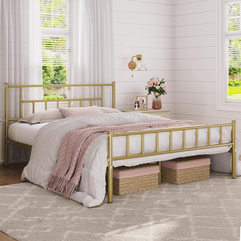 Delaenie Metal Platform Bed, Antique Gold, Full / Double