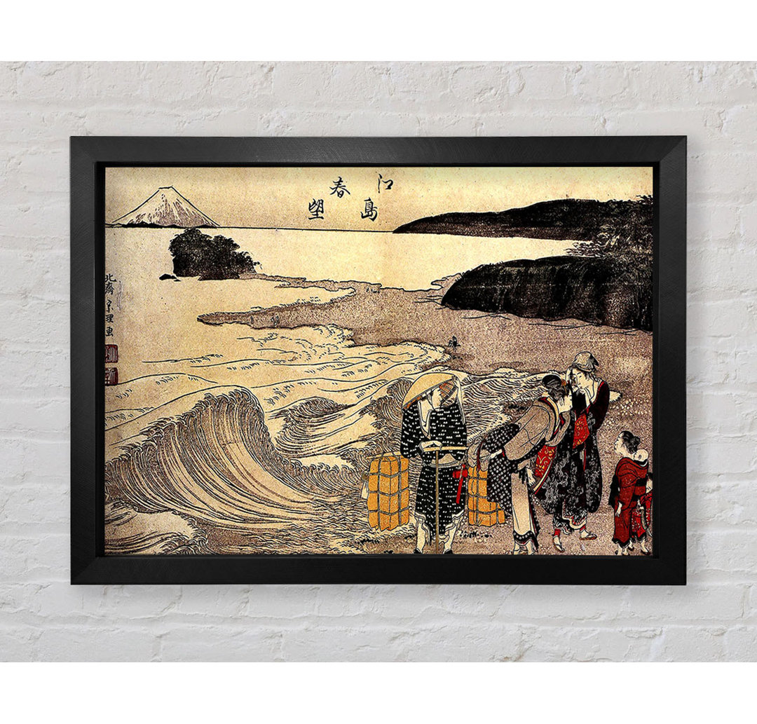 Hokusai Frauen am Strand von Enoshima von Katsushika Hokusai - Einzelne Bilderrahmen Kunstdrucke