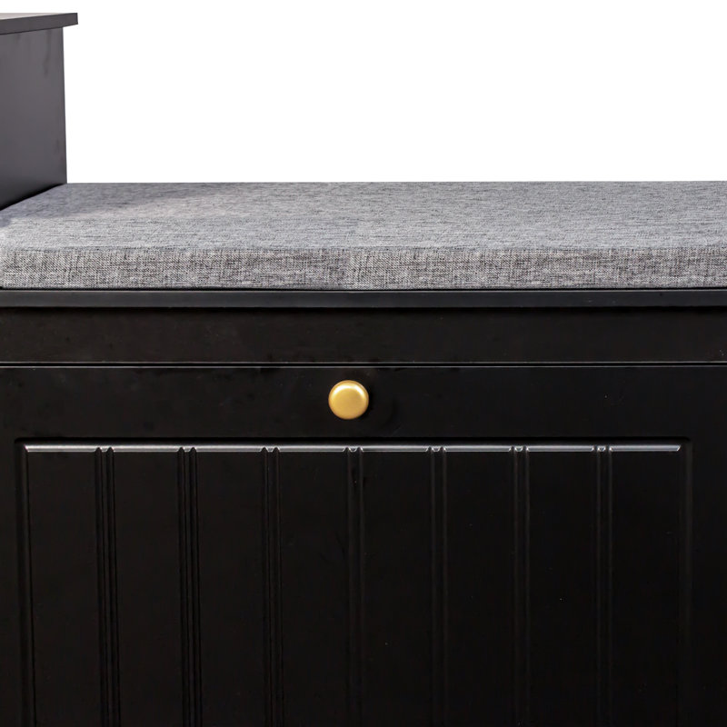  Shoe Storage Bench, Modern Wooden Shoe Cabinet With Flip Drawer And Adjustable Shelf,Black, Black