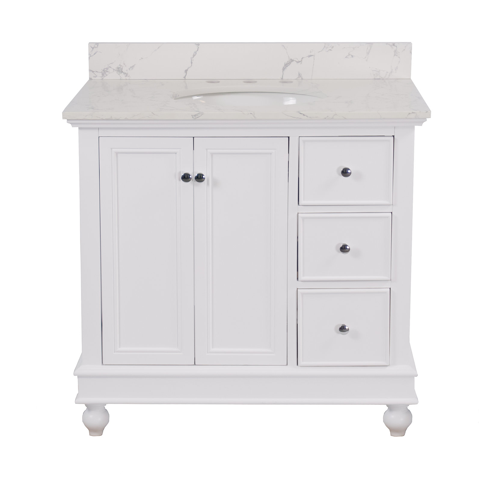 Ferdinand 36'' Single Bathroom Vanity, White, Engineered Marble