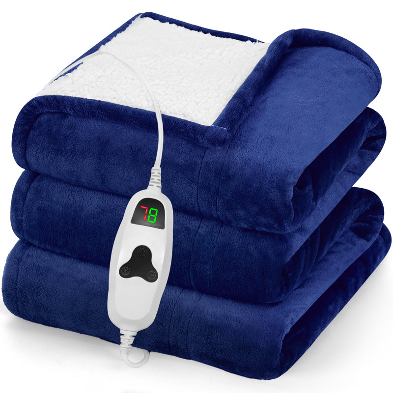 Couverture chauffante douce en sherpa avec contrôle, Jeté, Marine