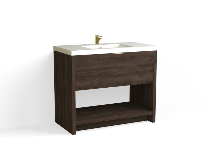 Vista 42" W Freestanding Single Bathroom Vanity, Nocino/Matte Black, Single-Hole, White Matte