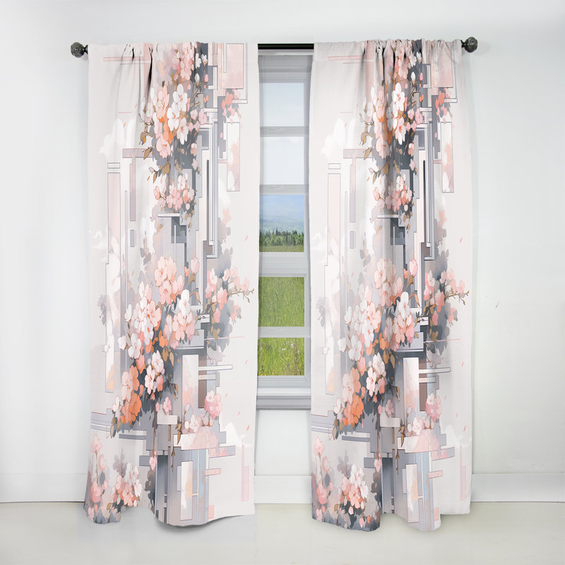 Hala Contemporary Cherry Blossom Bold Stripes I - Cherry Curtain - Velvet Room Darkening - 1 panel, 52" W x 108" L