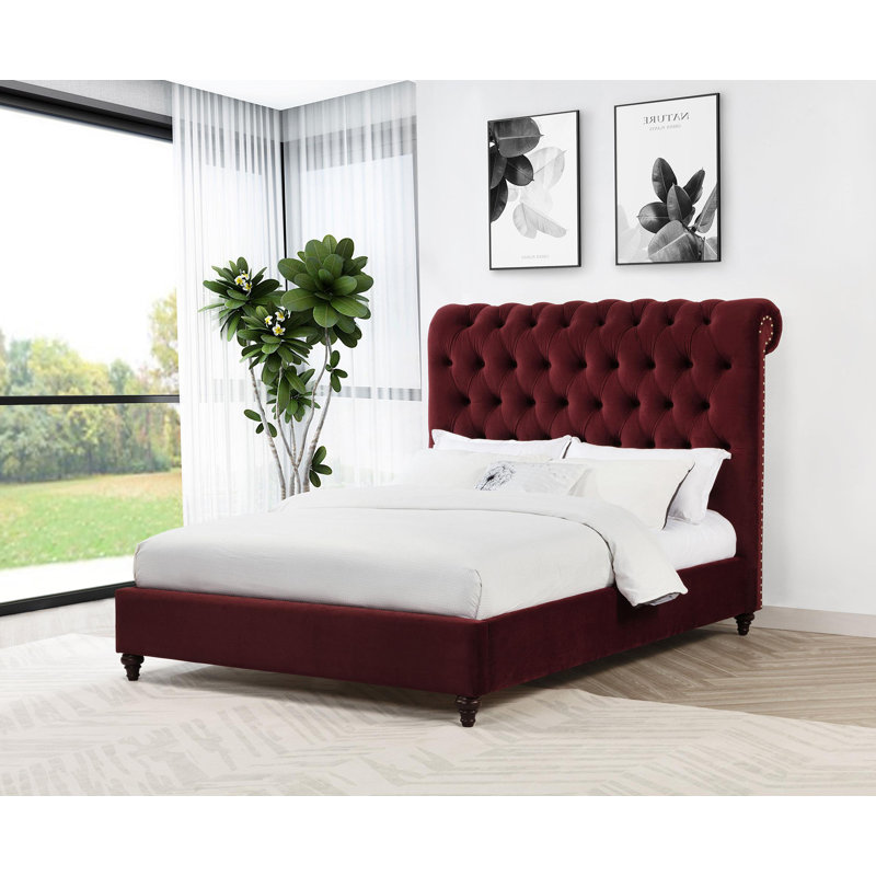 Lit double tapissier 57 po rouge vin, Double