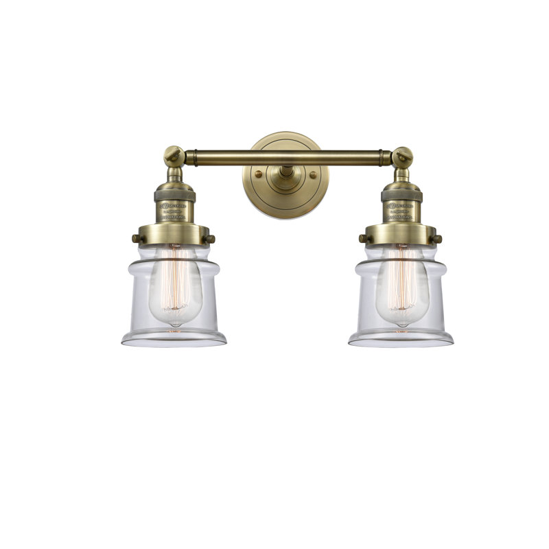 Éclairage pour salle de bain 2 lumières Alexandira, Ampoule DEL 6 watts Vinage, Transparent, Laiton antique