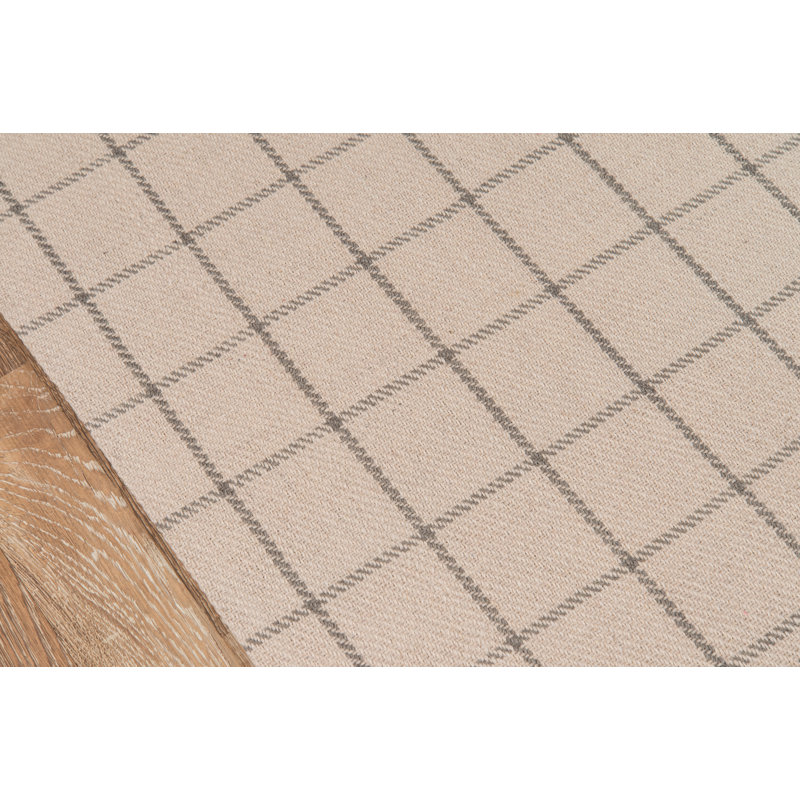 Marlborough Plaid Handwoven Wool Beige Area Rug, Rectangle 2' x 3'