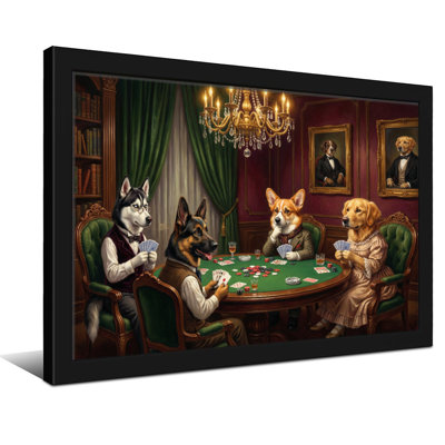 Fashion Dogs Playing Poker In Elegant Room