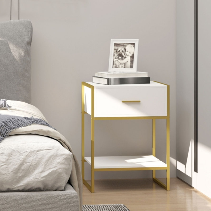 45cm W Engineered Wood Bedside Table, White/Gold