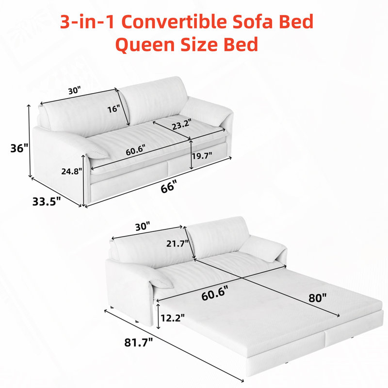 Pull Out Sofa Bed, 3-in-1 Convertible Sleeper Sofa with Side Storage, Green Velvet