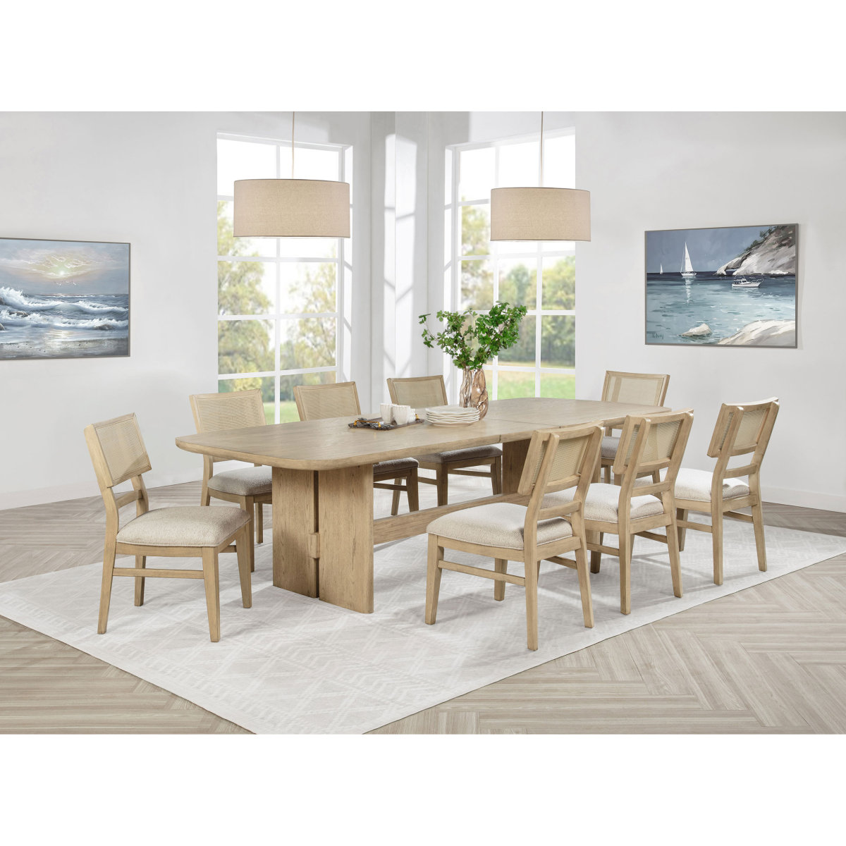 Ebern Designs Beige Oak Rectangular Wood Dining Table Set | Wayfair