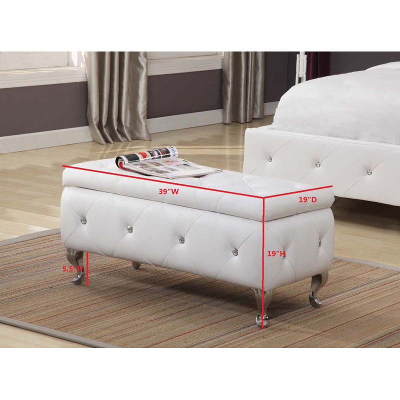 Zain Faux Leather Upholstered Storage Bench, White