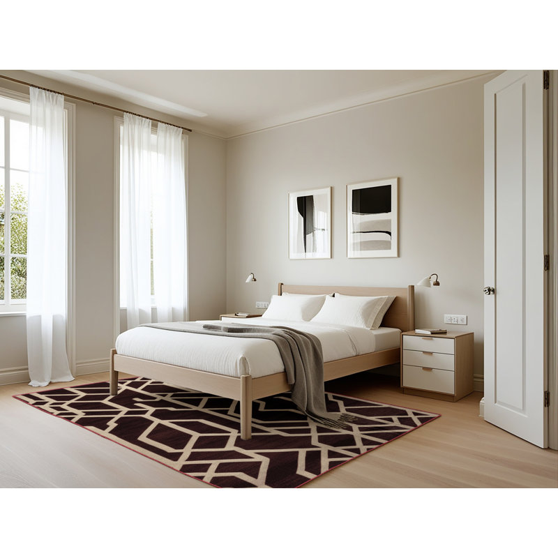 Tapis brun treillis lavable à la machine, Rectangle 5 pi x 7 pi