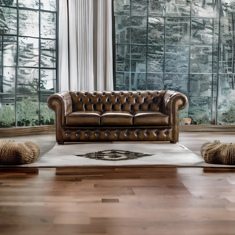  3 Seat Chesterfield Sofa In Antique Leather, Antique Tan