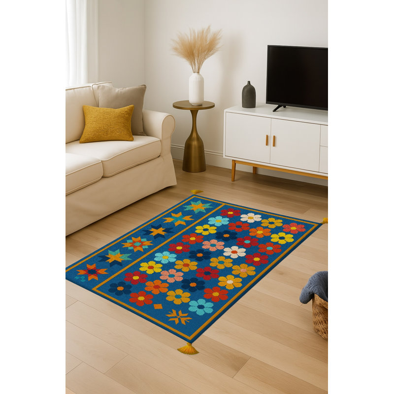 Tapis gris tissé à motif floral lavable Mosso, 3'3" x 4'11"