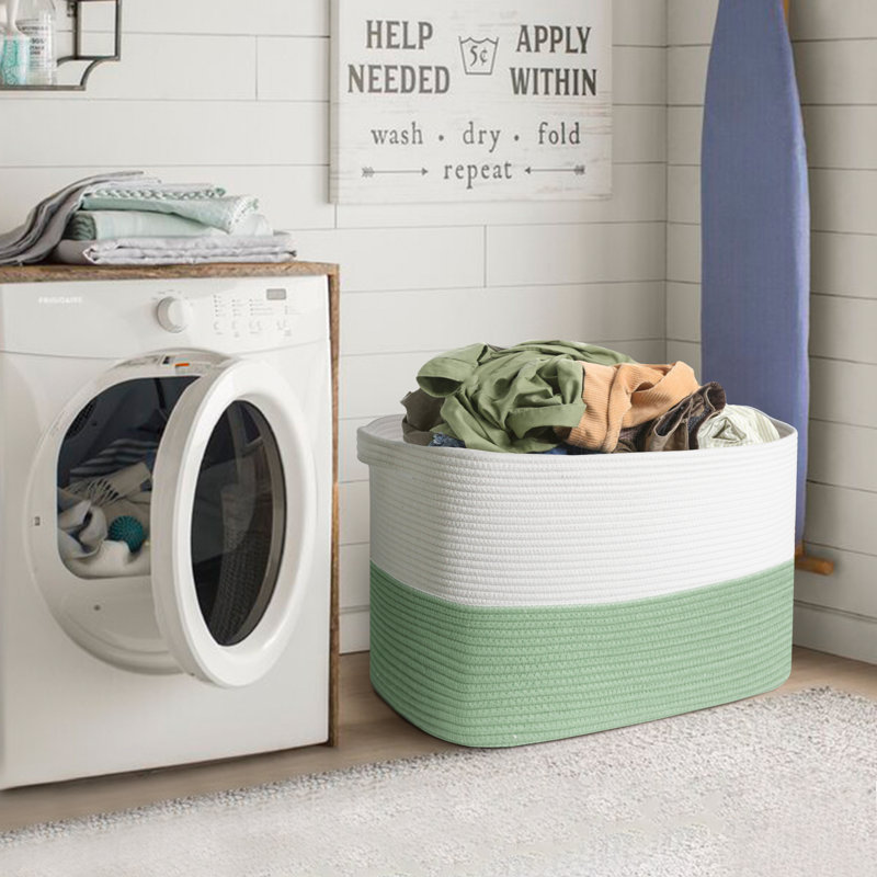 Extra Large Clothes Storage Basket, 62L Cotton Rope Laundry Basket with Handles – Foldable Storage Bin for Blankets, Pillows and Toys