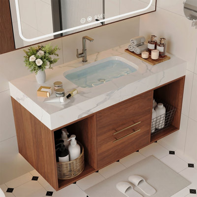 39.4" Floating Bathroom Vanity With Ceramic Sink & Soft-close Drawers, Wall-mounted Storage For Modern Bathroom Design