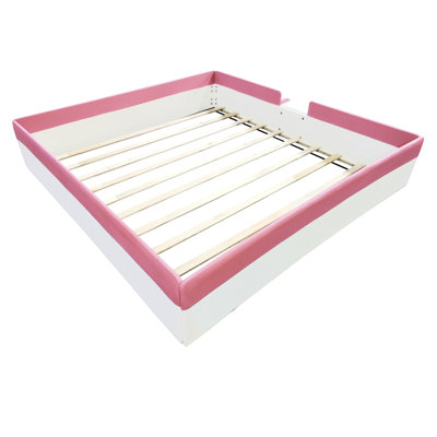 Très grand cadre de lit de jour rembourré avec clôture, apparence rose et blanche, construction, clôture de lit à deux niveaux facile à assembler, pièce de chambre à coucher artistique, éponge en PU de qualité, repos confortable