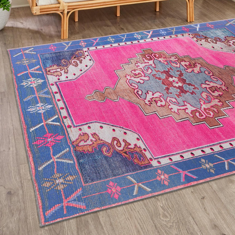 Tapis traditionnel d'Oppie fuchsia / violet, Carré 7 pi 10 po
