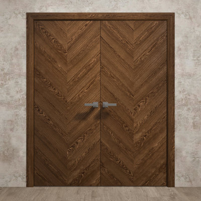 Portes doubles françaises intérieures pleines 60 x 84 pouces Ego 5005 en chêne cognac, cadre à panneaux pleins, portes modernes pour placard et chambre à coucher