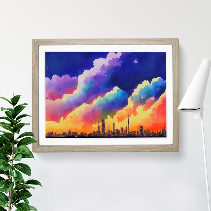 Mysterious Skyline Architecture 1 Piece Single Picture Frame Wall Art, 46cm H x 64cm W, Beige
