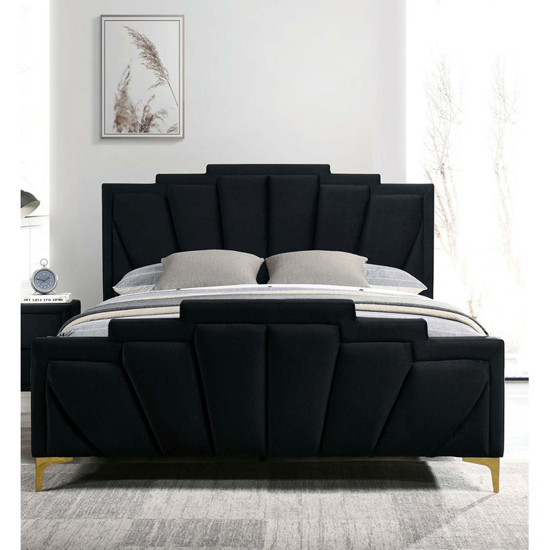 Structure de lit Glam Classic Flannelette, Noir, noir, noir, noir, Grand lit