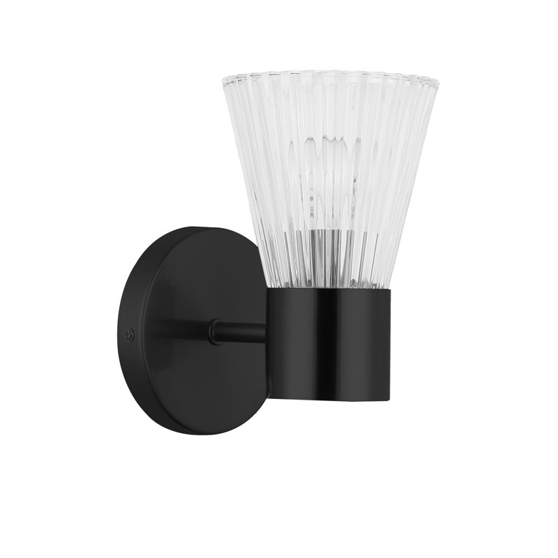 Applique murale 1 lumière Laclaire - Verre strié transparent, Noir mat