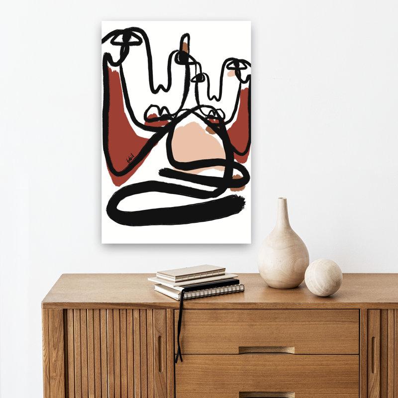 Art mural contemporain contemporain entrelacé abstrait visages abstraits, 18" H x 12" W