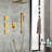 Gold Shower With Arm And Bodysprays: Natural Rainfall Head, Self-Cleaning, 12.35 In Depth, System Containing Hand Shower, Slide Bar, Bodysprays, Arm, Hose, Valve Trim, Lever Handles. Self-Cleaning