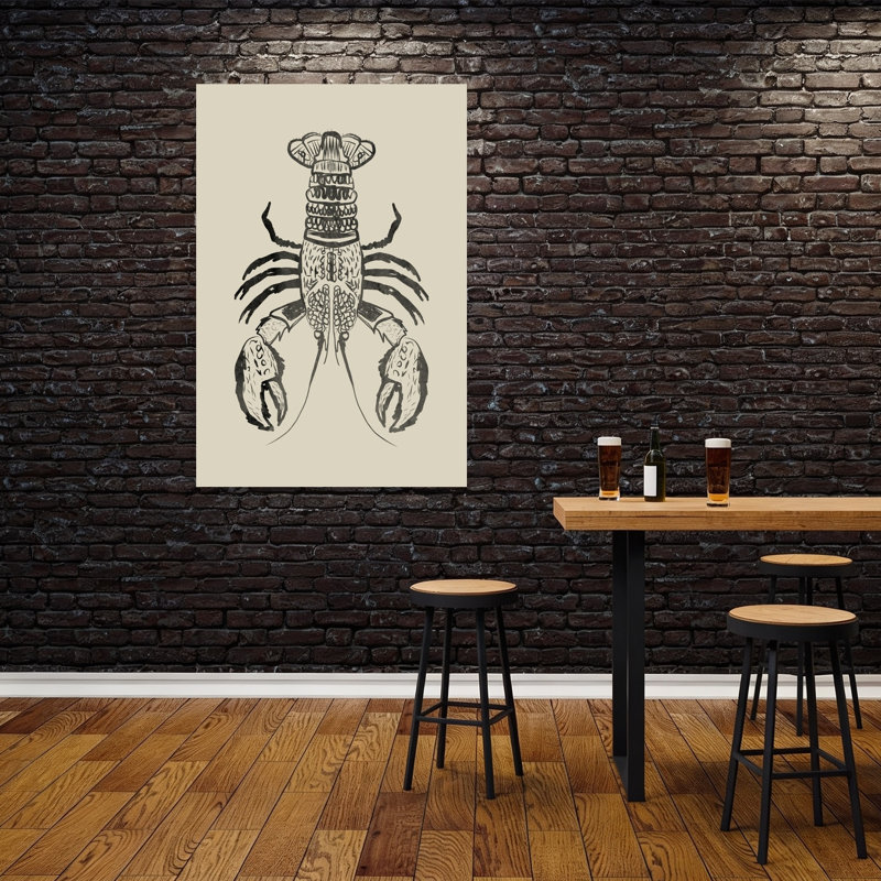 «Rustic Lobster», impression d'art minimaliste rustique sur un océan de homard rétro, 60" H x 40" W