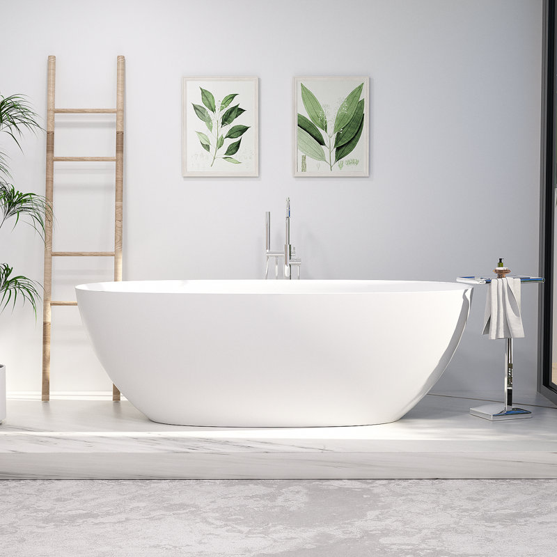 Baignoire de trempage autoportante de 65 po x 30 po avec drain escamotable et trop-plein, certifiée CUPC, conception élégante pour salles de bain modernes