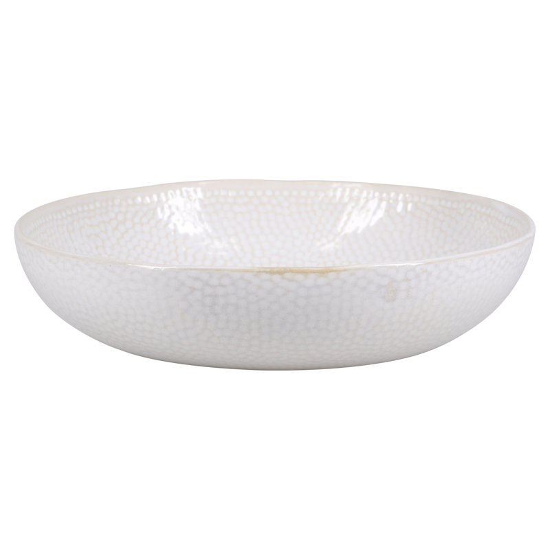 White Textured Ceramic Round Pasta and Salad Bowl Set
