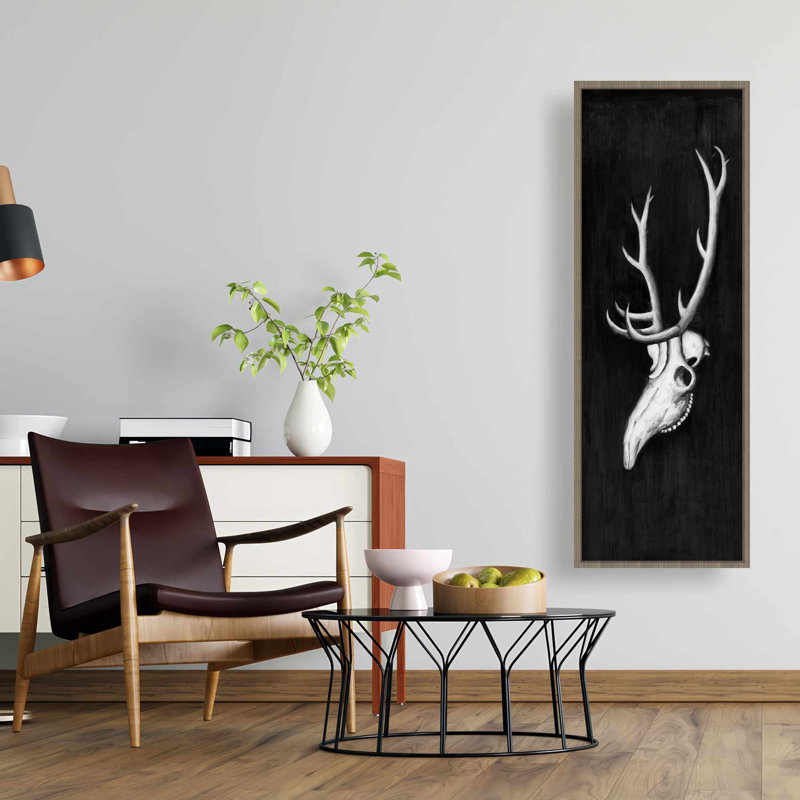 Toile crâne de cerf dans le noir | Décoration de salon, H 49,25 po x l 17,25 po