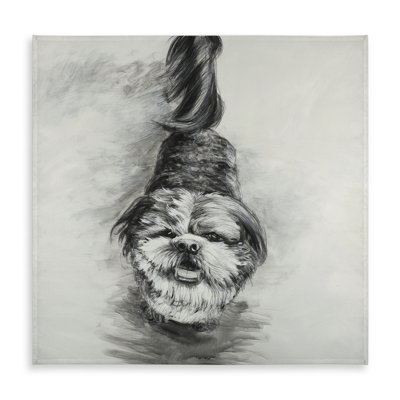 Happy Dog Sketch Tablecloth | White Animal Decor, Indoor/Outdoor