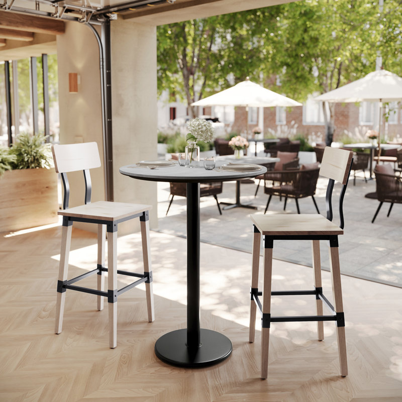 Plateau de table commercial à surface lisse avec base ronde à hauteur de barre, H 42 po x L 31,25 po x l 31,25 po, Gris