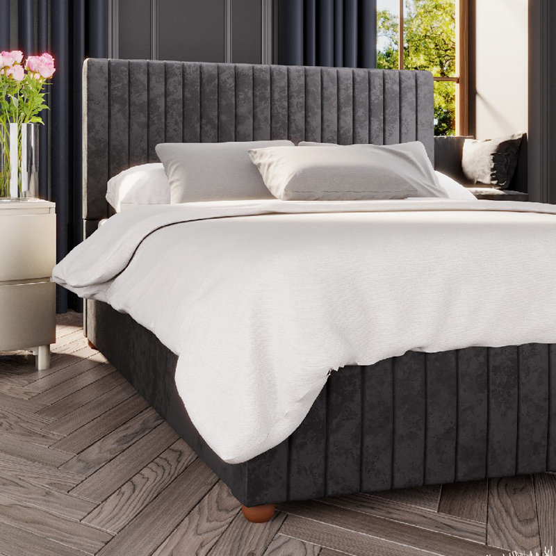 Upholstered Ottoman Bed, Black, Super King (6')