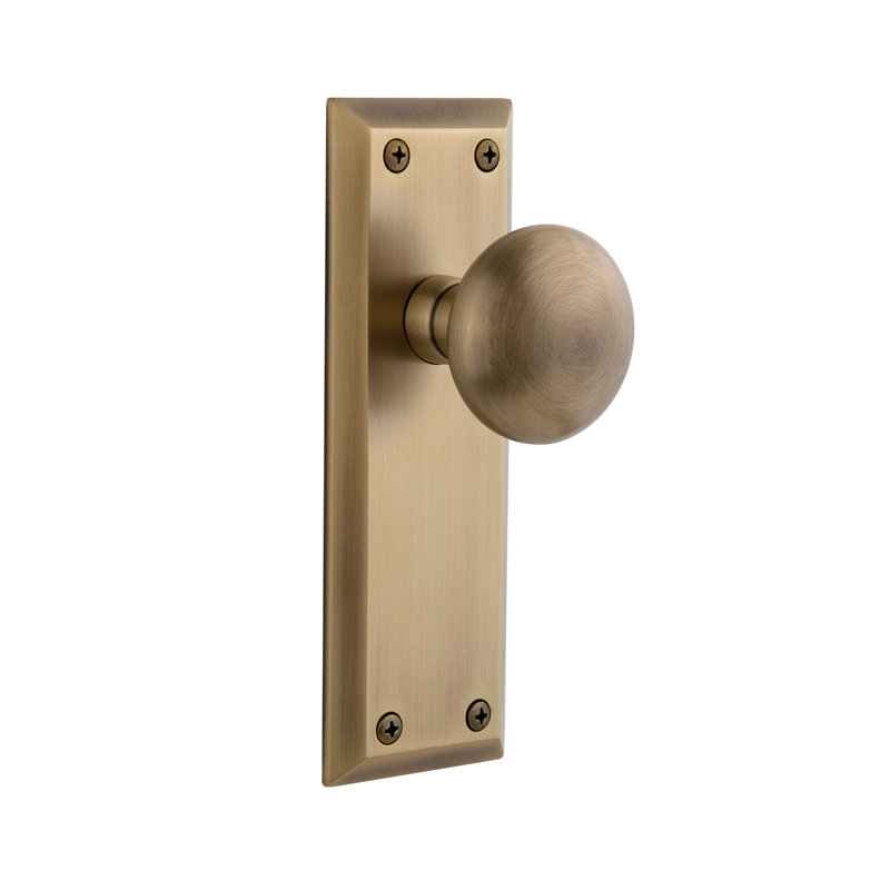 Grandeur Fifth Avenue Plate Single Dummy with Fifth Avenue Door Knob, Vintage Brass