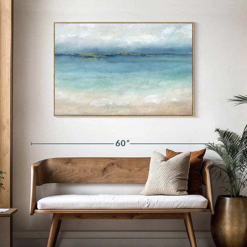 Paysage de mer sereine, Cadre flottant en bois naturel, 46 po x 31 po