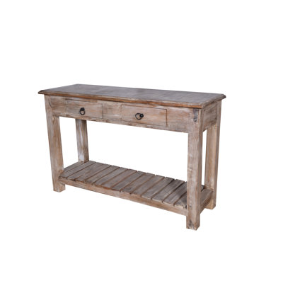 Whitewashed 2 Drawer Solid Wood Console Table, 48x16x30