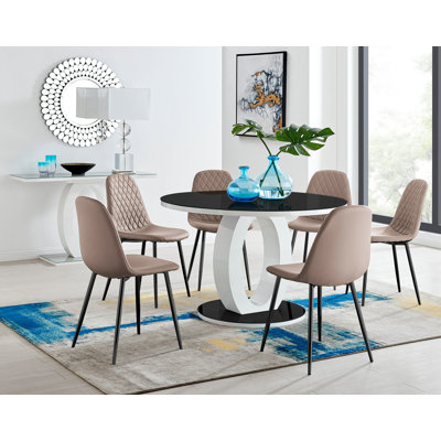 Scottsmoor 6 Seater High Gloss Round Dining Table Set with 6 Luxury Faux Leather Dining Chairs