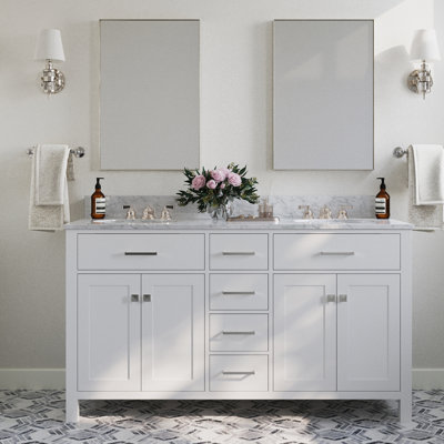 Aberdeenshire 60" Double Bathroom Vanity with Carrara White Marble Top