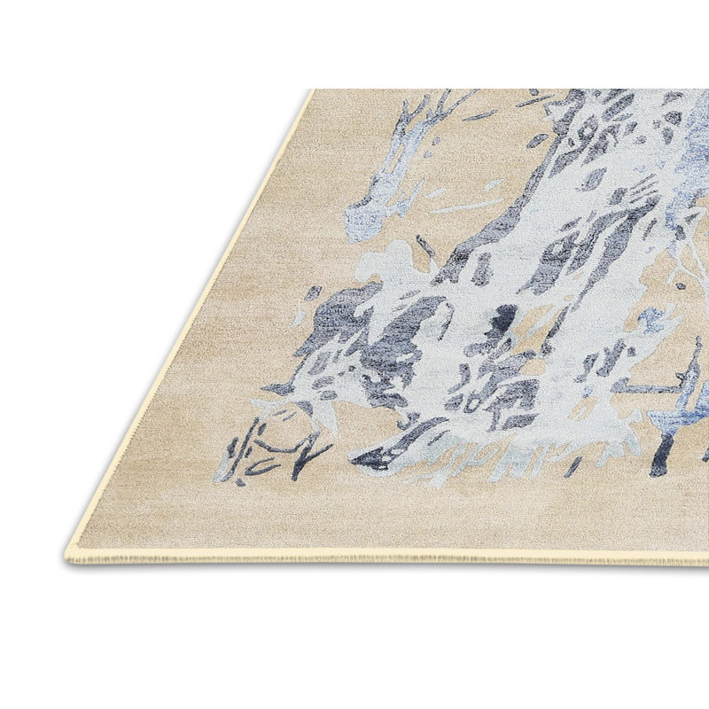 Tapis beige/bleu contemporain, Rectangle 5 pi x 7 pi