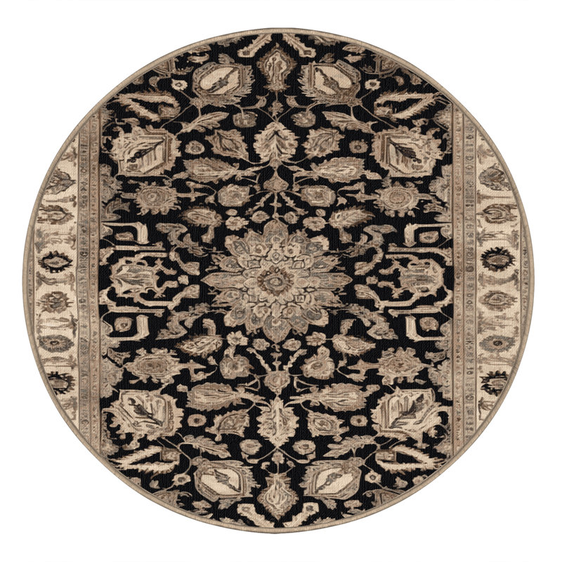 Machine Washable Persian Beige Area Rug, Round 7'