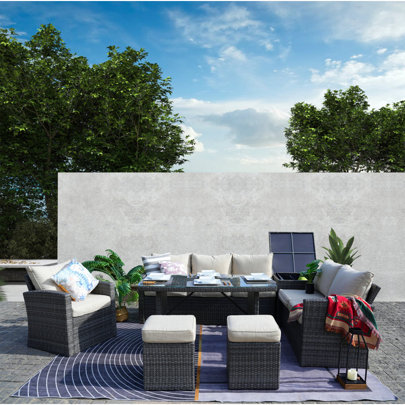 8 - Person Seating Group with Cushions, Grey/Beige