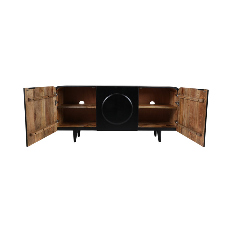 Armoire contemporaine en bois de manguier noir et placage de chêne avec panneau circulaire - 63 po de largeur