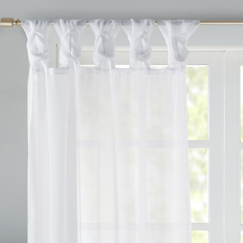 Lester Polyester Twisted Tab Voile Sheer Window Pair, White, 50" W x 84" L
