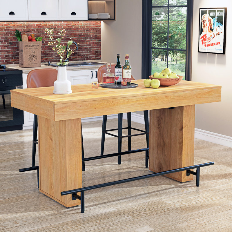 63 Inch Wide Bar Table With Footrest Counter Height Pub Diningtable For 4-6 People Farmhouse Bar Unit For Home Kitch,dining Room