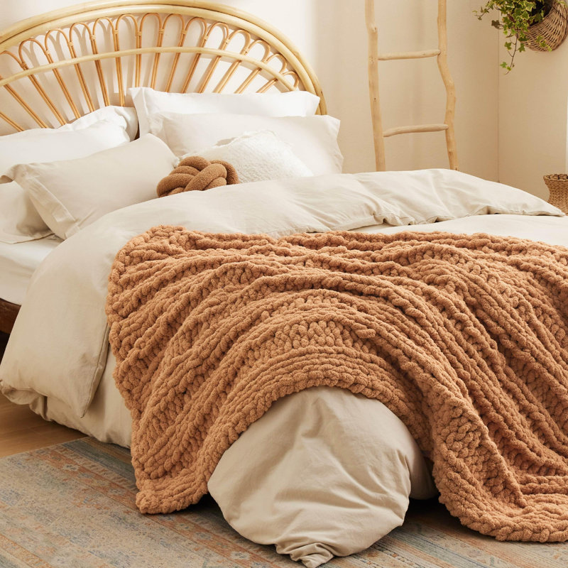 Jeté épais 100% chenille tricoté à la main pour canapé Essential Bedure, Orange